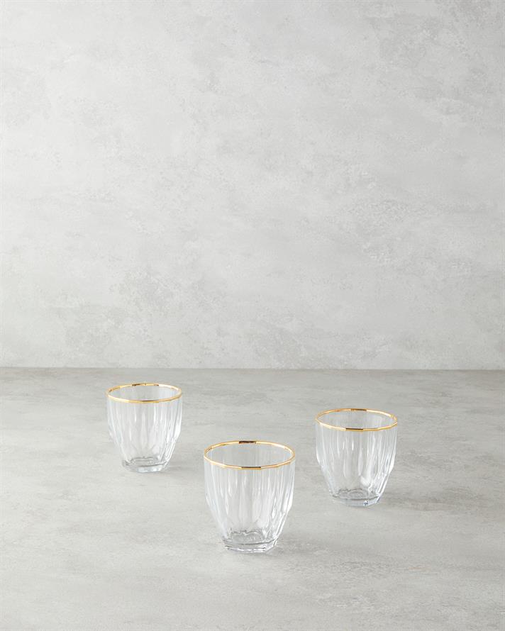 Mirage Cam 3lü Bardak Şeffaf-Gold