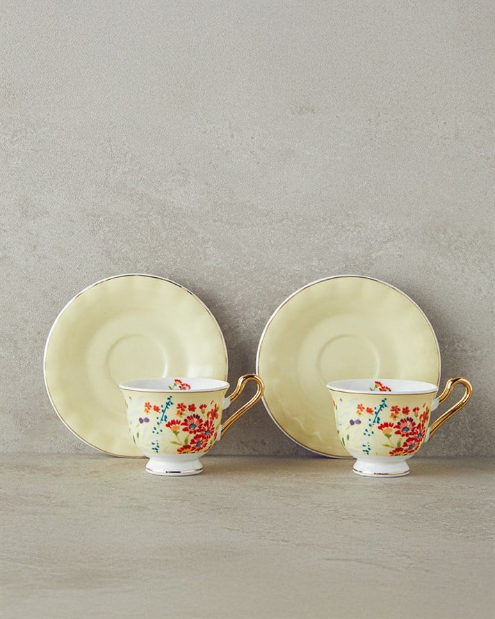 Miranda New Bone China Kahve Fincan Takımı 4 Parça 2 Kişilik Açık Sarı