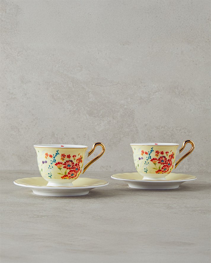 Miranda New Bone China Kahve Fincan Takımı 4 Parça 2 Kişilik Açık Sarı