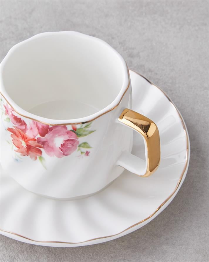 Misty Blossom New Bone China 4 Parça 2 Kişilik Kahve Fincan Takımı 90 ml Renkli
