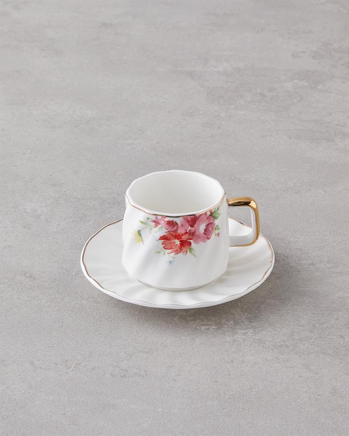 Misty Blossom New Bone China 4 Parça 2 Kişilik Kahve Fincan Takımı 90 ml Renkli