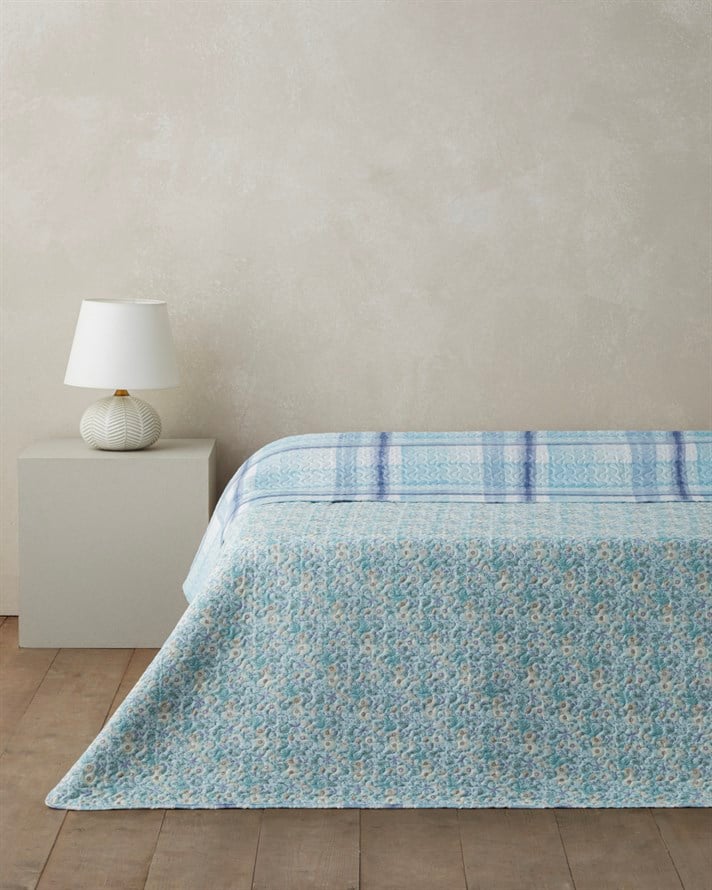 Misty Flora Çift Kişilik Çok Amaçlı Örtü 200x220 cm Açık Mavi
