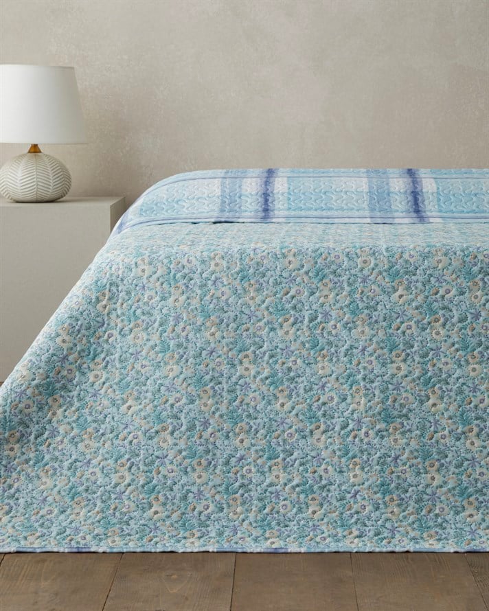 Misty Flora King Size Çok Amaçlı Örtü 220x240 cm Açık Mavi