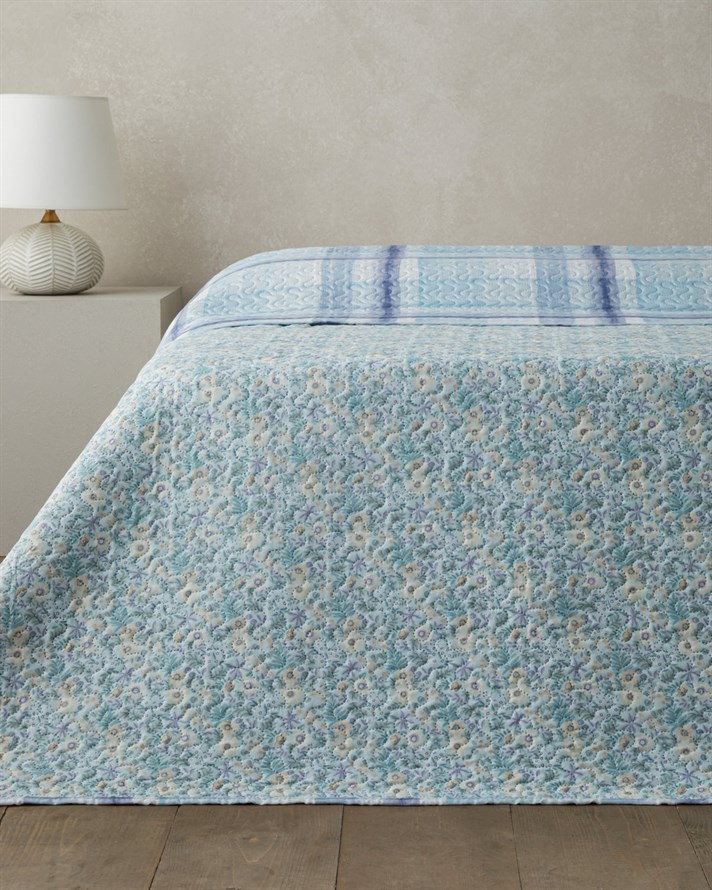 Misty Flora Tek Kişilik Çok Amaçlı Örtü 160x220 cm Açık Mavi