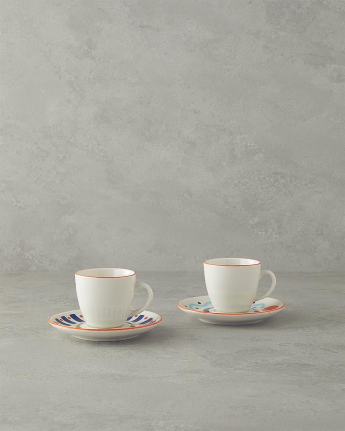 Mixed Lines Porselen Kahve Fincan Takımı Renkli