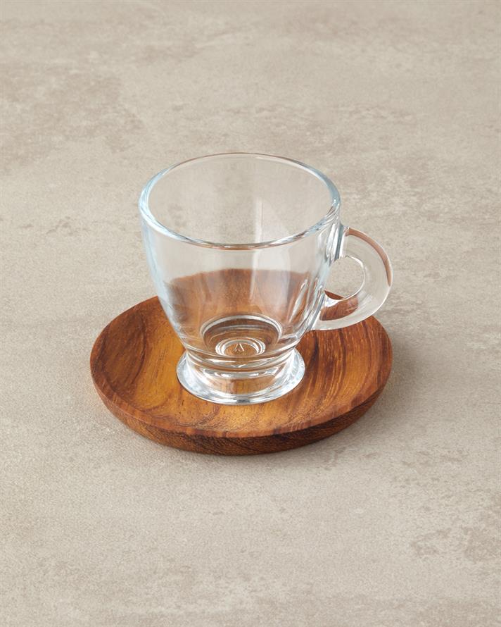 Miya Cam Ahşap Tabaklı Kahve Fincan Takımı 4 Parça 2 Kişilik