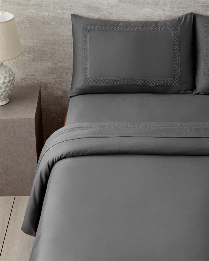Modello Pamuk Saten Nakışlı Çift Kişilik Nevresim Takımı 200x220 cm Antrasit