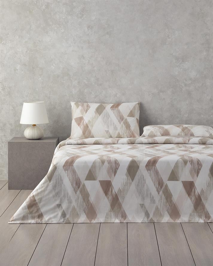 Modern Argyle Çift Taraflı Pamuk Çift Kişilik Çarşaflı Nevresim Takımı Bej