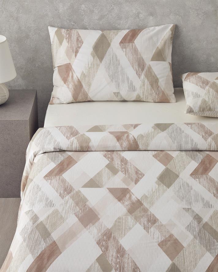 Modern Argyle Çift Taraflı Pamuk Tek Kişilik Çarşaflı Nevresim Takımı Bej