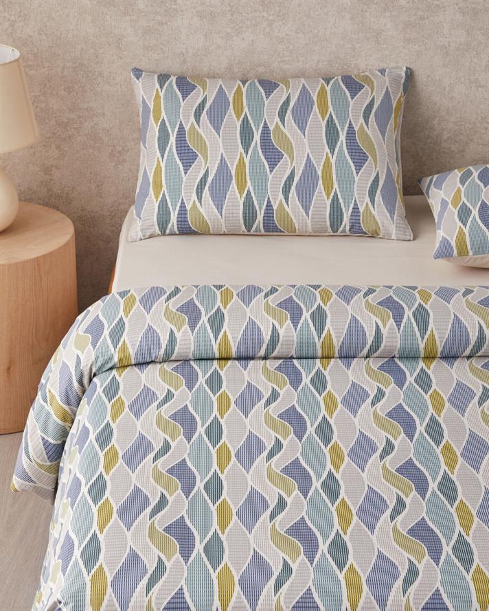 Modern Braid Kolay Ütülenir Tek Kişilik Nevresim Takımı 160x220 cm Yeşil-Mavi