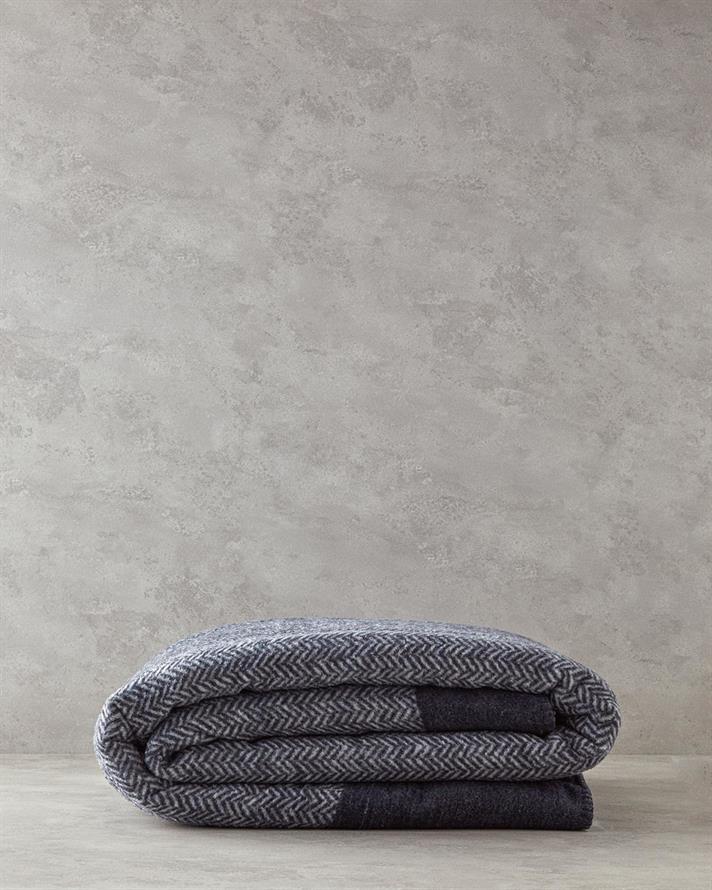Modern Chevron Pamuk Akrilik Çift Kişilik Battaniye 200x220 cm Koyu Gri