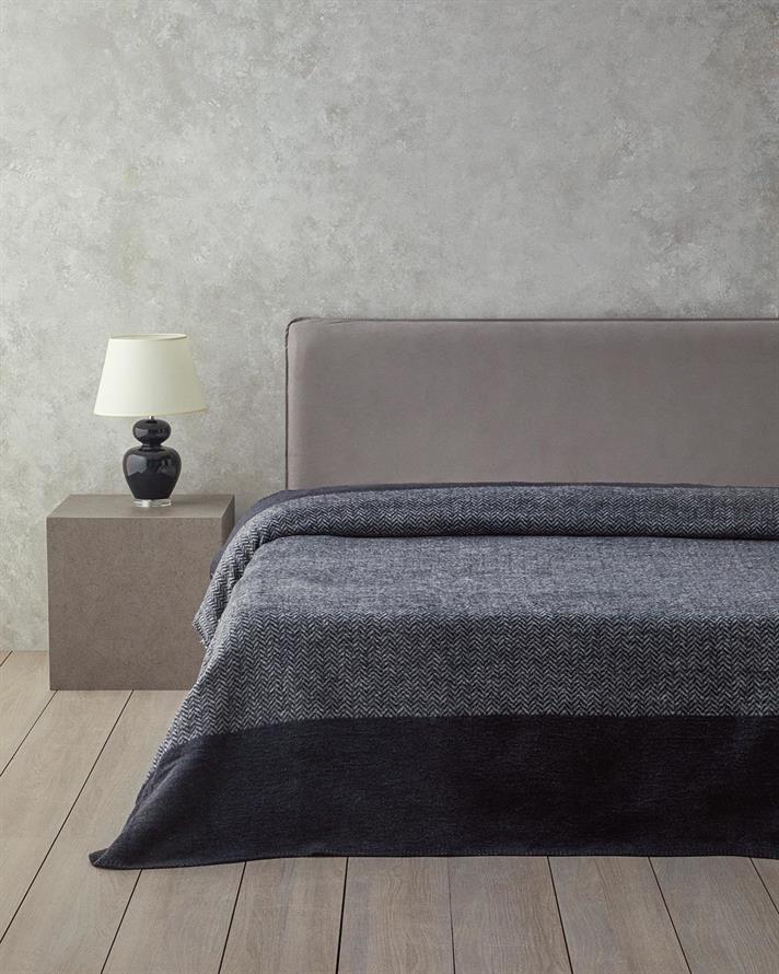 Modern Chevron Pamuk Akrilik Çift Kişilik Battaniye 200x220 cm Koyu Gri