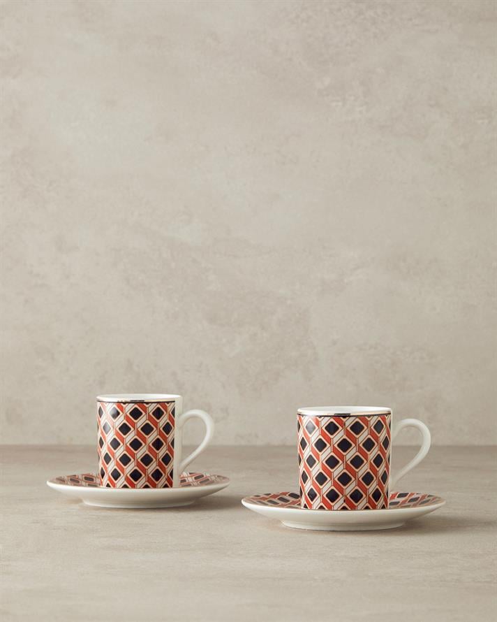 Modern Cube Bone Porselen Kahve Fincan Takımı 4 Parça 2 Kişilik Turuncu