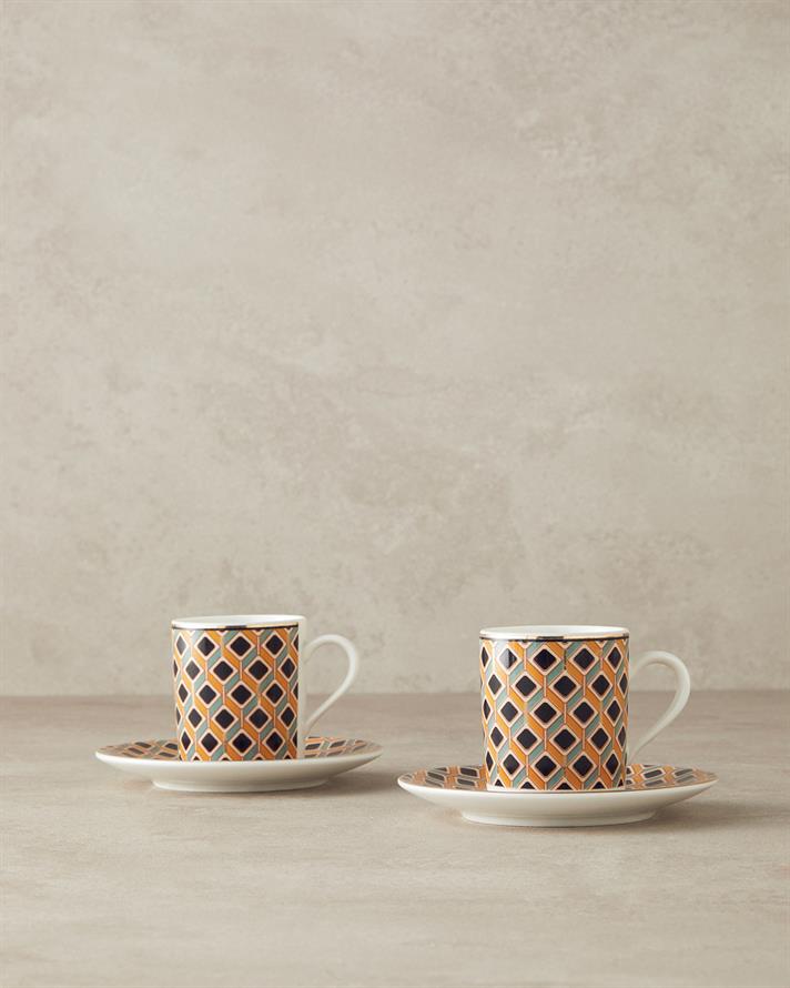 Modern Cube Bone Porselen Kahve Fincan Takımı 4 Parça 2 Kişilik Sarı