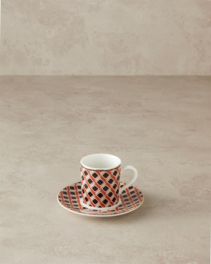 Modern Cube Bone Porselen Kahve Fincan Takımı 4 Parça 2 Kişilik Turuncu