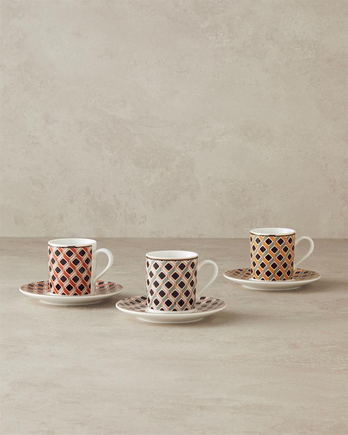 Modern Cube Bone Porselen Kahve Fincan Takımı 4 Parça 2 Kişilik Yeşil