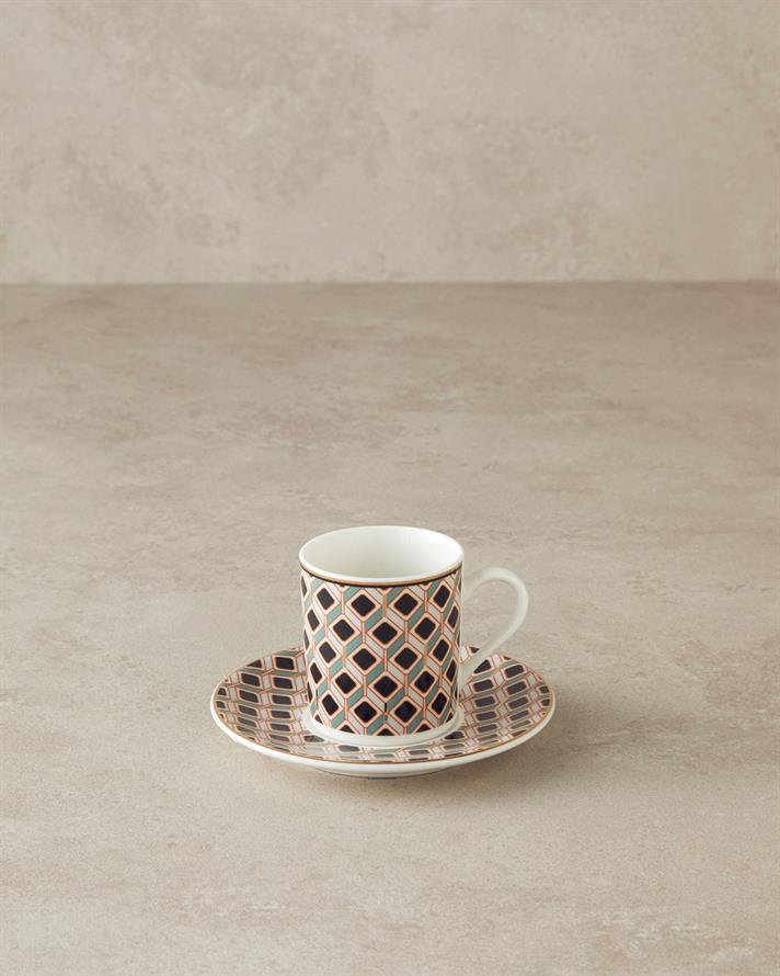 Modern Cube Bone Porselen Kahve Fincan Takımı 4 Parça 2 Kişilik Yeşil