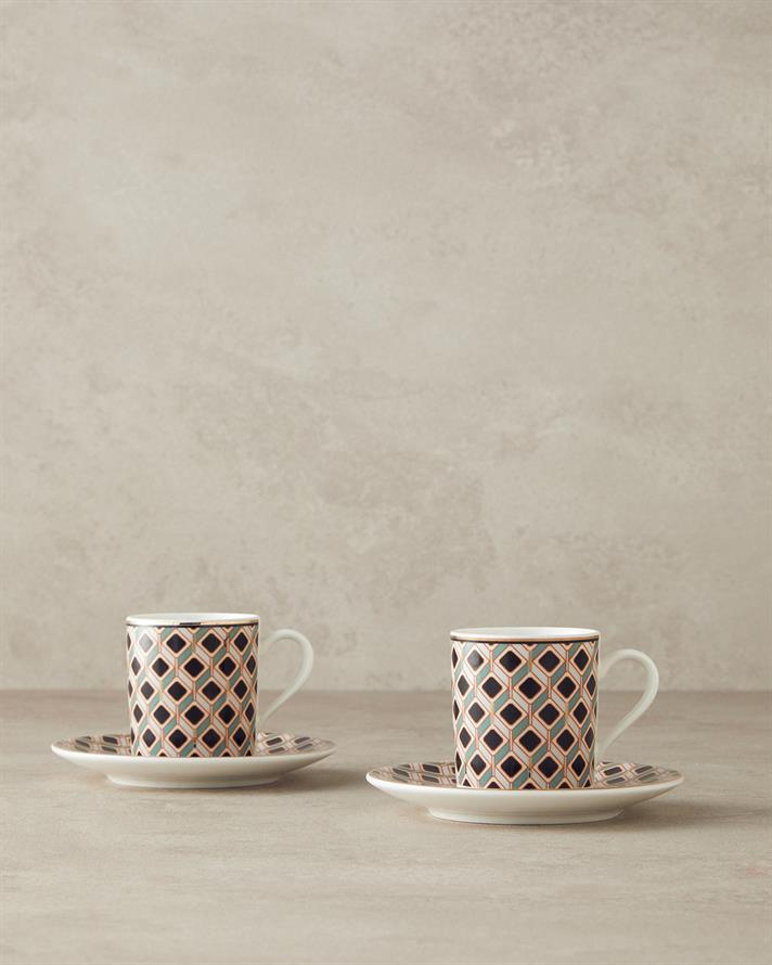 Modern Cube Bone Porselen Kahve Fincan Takımı 4 Parça 2 Kişilik Yeşil