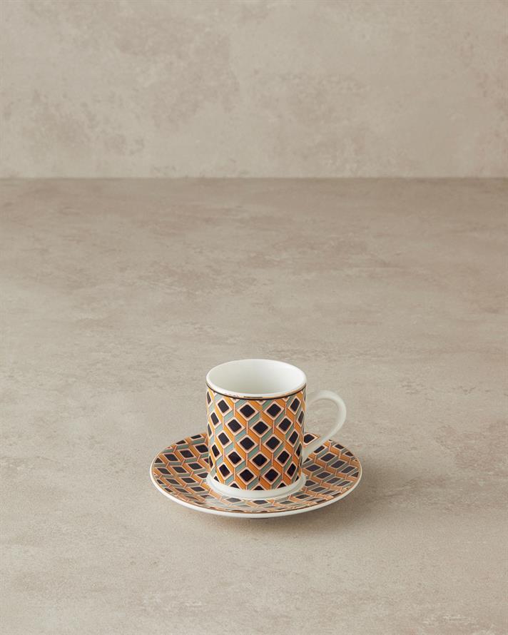 Modern Cube Bone Porselen Kahve Fincan Takımı 4 Parça 2 Kişilik Sarı