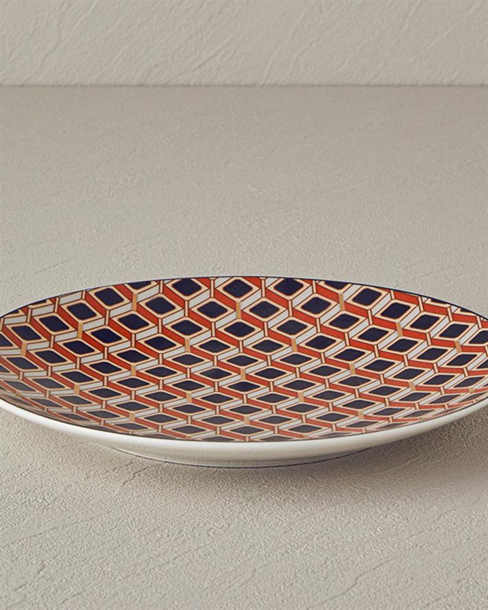 Modern Cube Bone Porselen Pasta Tabağı 20 cm Turuncu