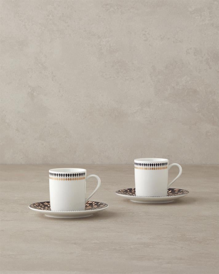 Modern Daisy Bone Porselen Kahve Fincan Takımı 4 Parça 2 Kişilik Siyah