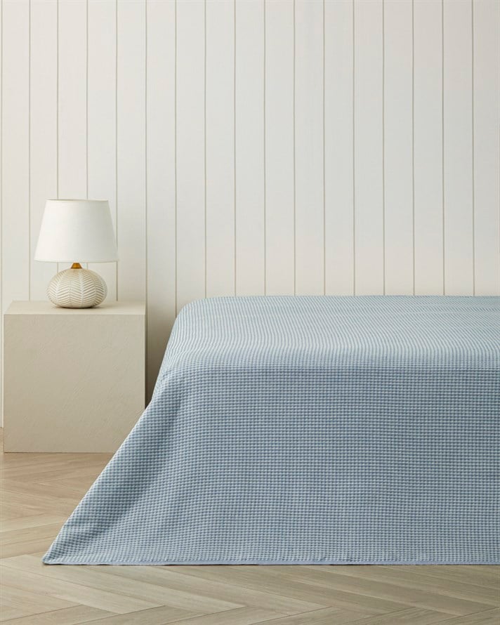 Modern Grid Çift Kişilik Pike 180x220 cm Mavi