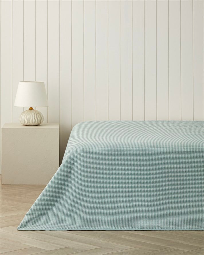 Modern Grid Çift Kişilik Pike 180x220 cm Seledon