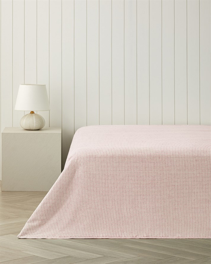 Modern Grid Tek Kişilik Pike 150x220 cm Pembe