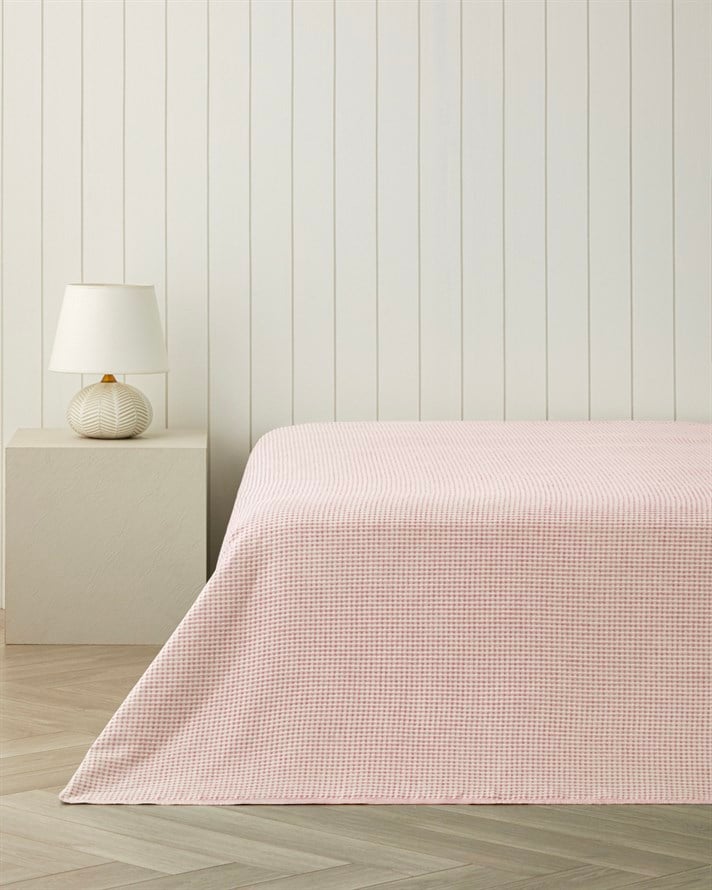 Modern Grid Tek Kişilik Pike 150x220 cm Pembe