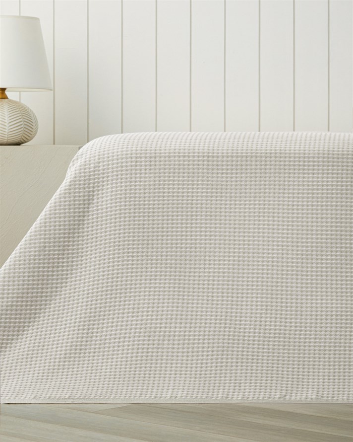 Modern Grid Tek Kişilik Pike 150x220 cm Ekru