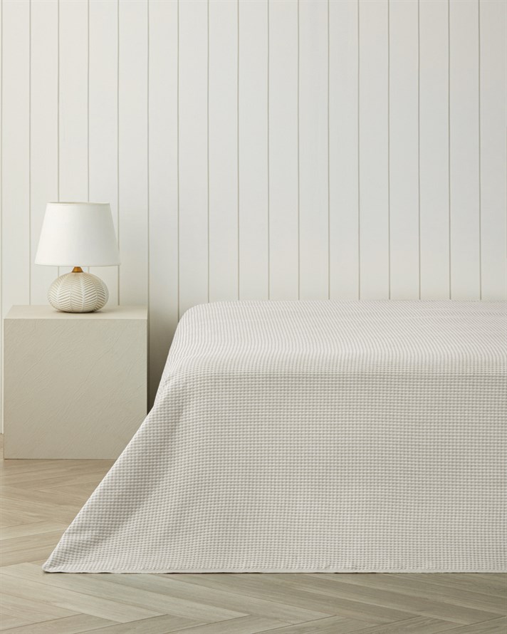 Modern Grid Tek Kişilik Pike 150x220 cm Ekru