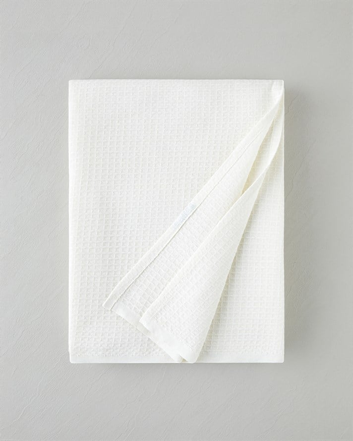 Modern Grid Tek Kişilik Pike 150x220 cm Ekru