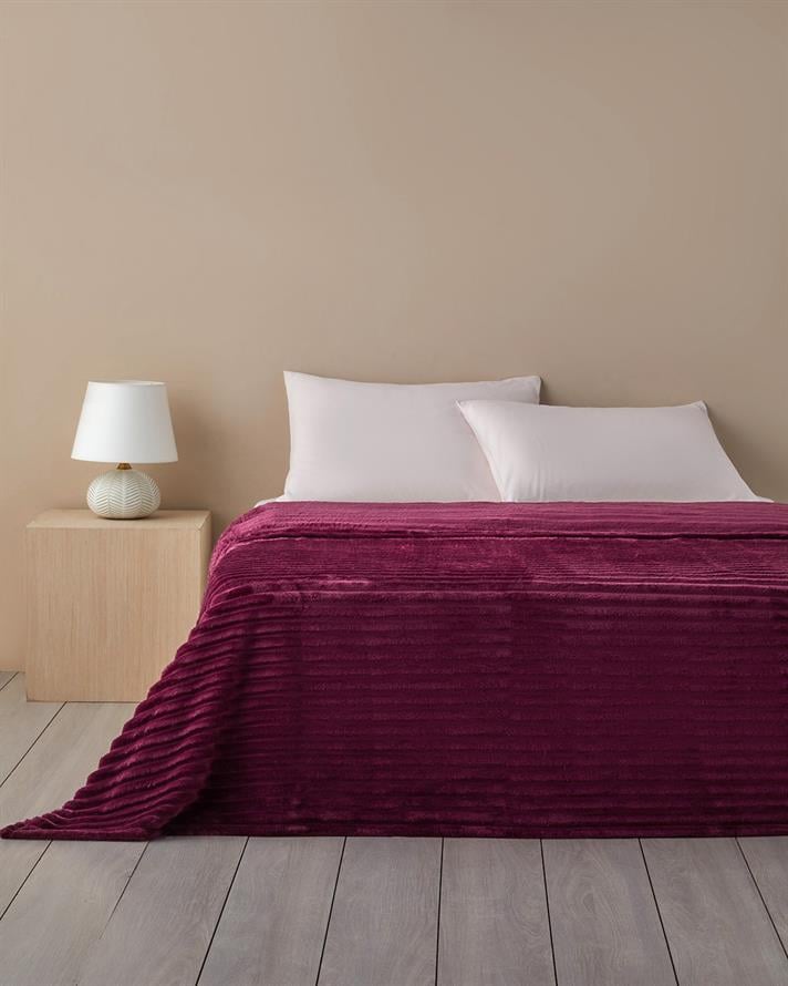 Modern Line Çizgili Super Soft Çift Kişilik Battaniye 200x220 cm Mürdüm