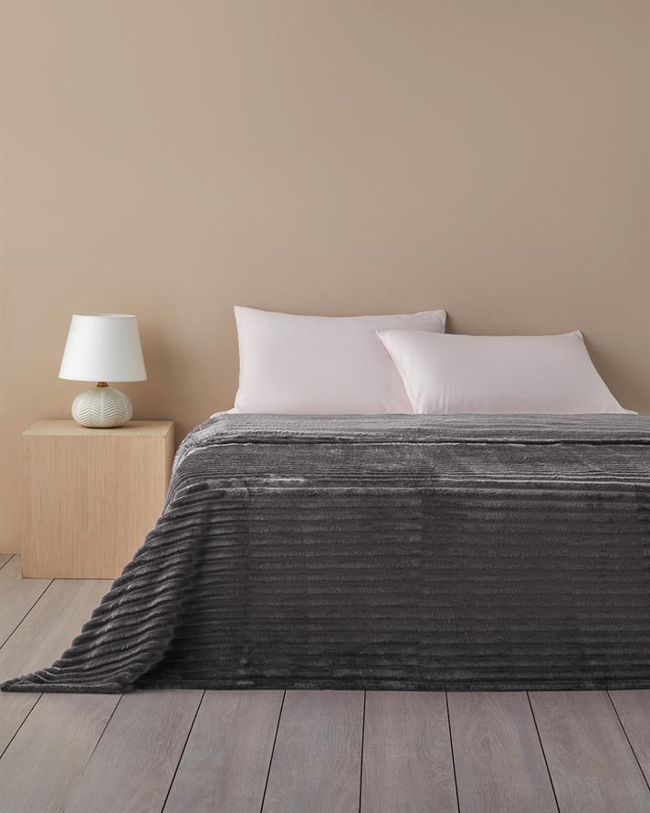 Modern Line Çizgili Super Soft Çift Kişilik Battaniye 200x220 cm Koyu Gri