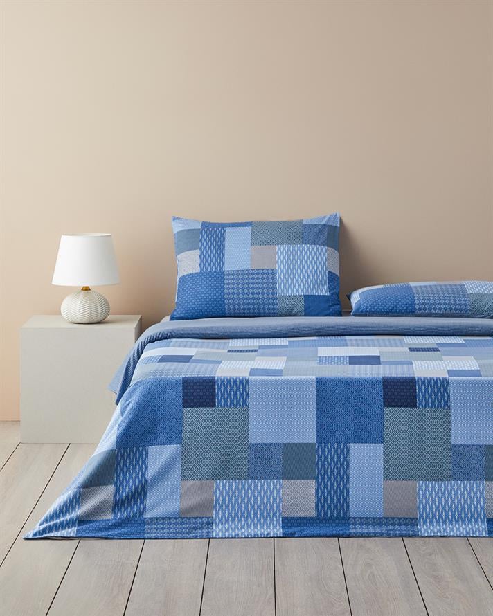 Modern Patch Pamuklu Ranforce Çift Kişilik Nevresim Takımı 200x220 cm Mavi