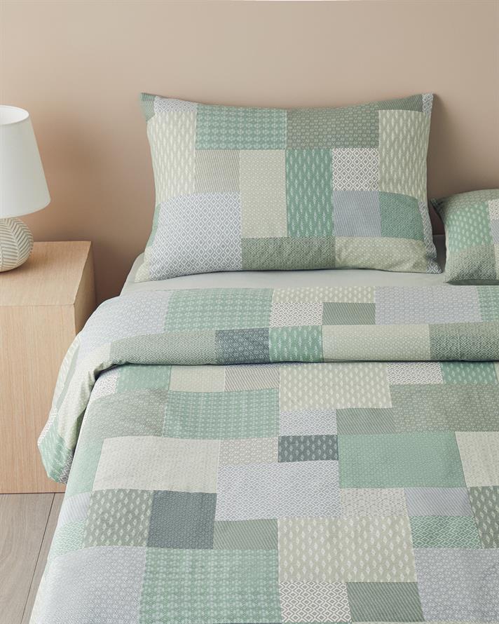 Modern Patch Pamuk Çift Kişilik Çarşaflı Nevresim Takımı Yeşil