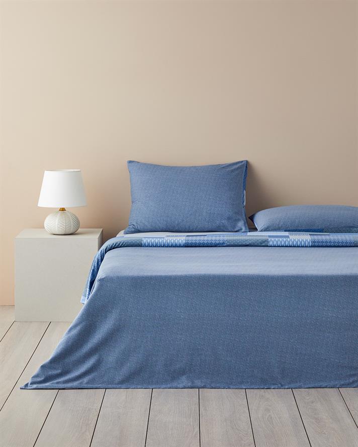 Modern Patch Pamuklu Ranforce Çift Kişilik Nevresim Takımı 200x220 cm Mavi