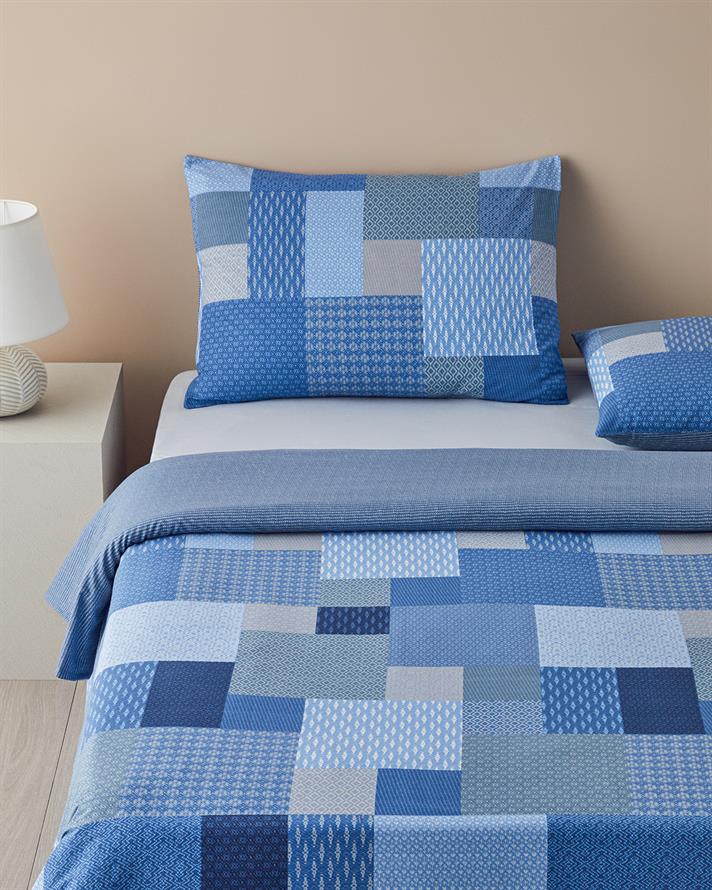 Modern Patch Pamuklu Ranforce Çift Kişilik Nevresim Takımı 200x220 cm Mavi