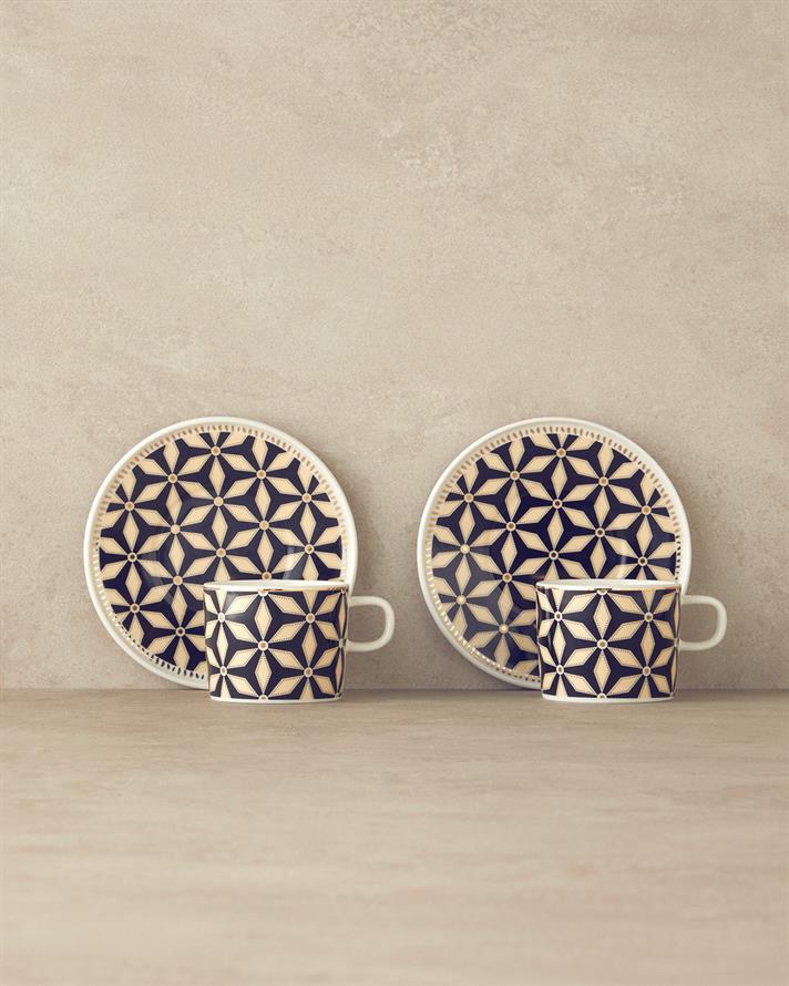 Modern Sense Bone Porselen Çay Fincanı Takımı 4 Parça 2 Kişilik Siyah