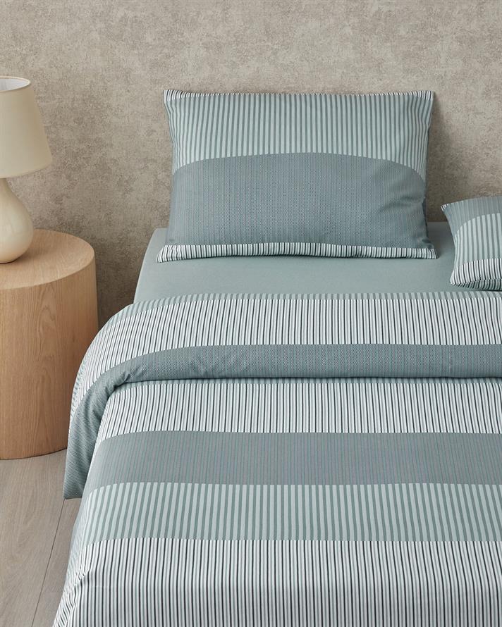 Modern Strip Kolay Ütülenir Tek Kişilik Çarşaflı Nevresim Takımı 160x220 cm Yeşil