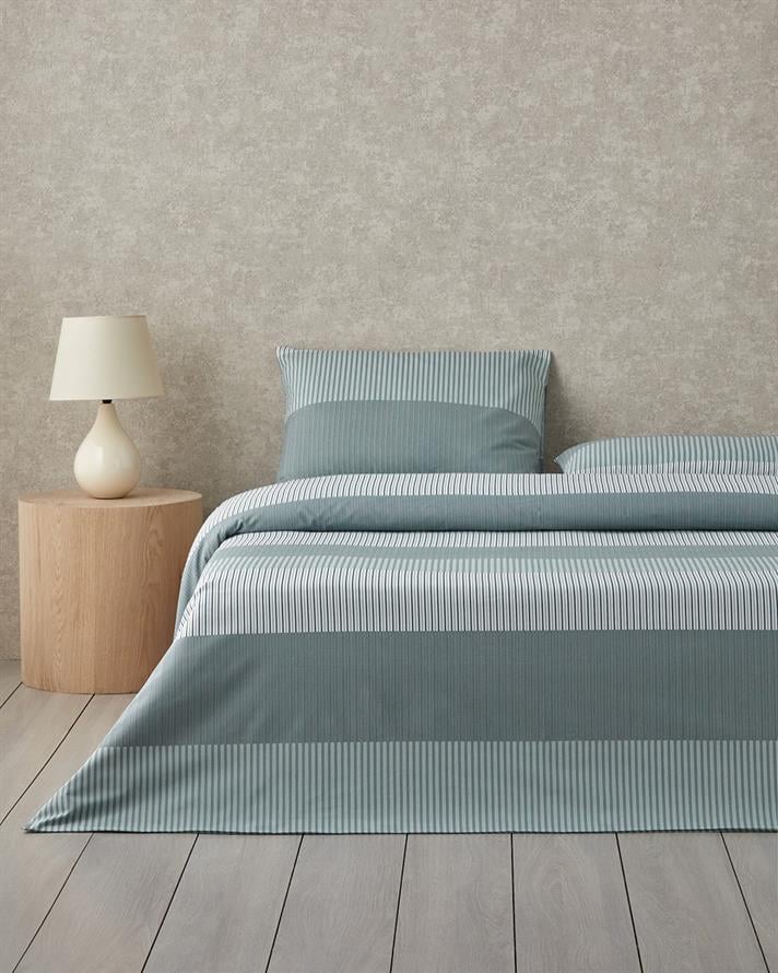 Modern Strip Kolay Ütülenir Tek Kişilik Çarşaflı Nevresim Takımı 160x220 cm Yeşil