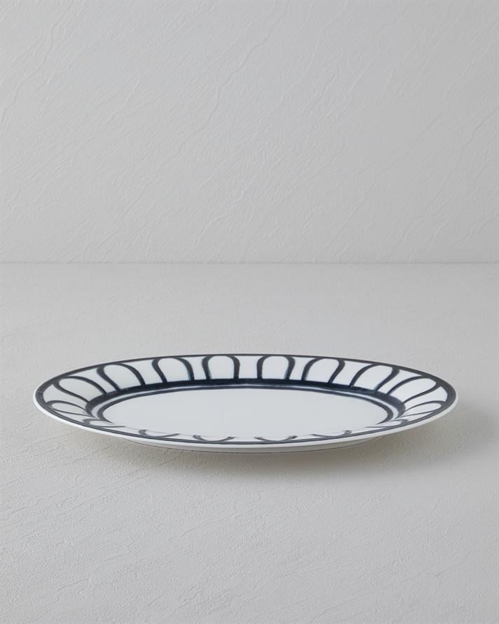 Monarch Porselen Kayık Tabak 30 cm Siyah - Beyaz