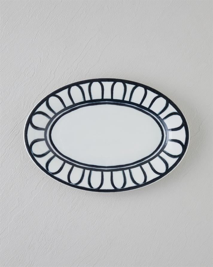 Monarch Porselen Kayık Tabak 30 cm Siyah - Beyaz