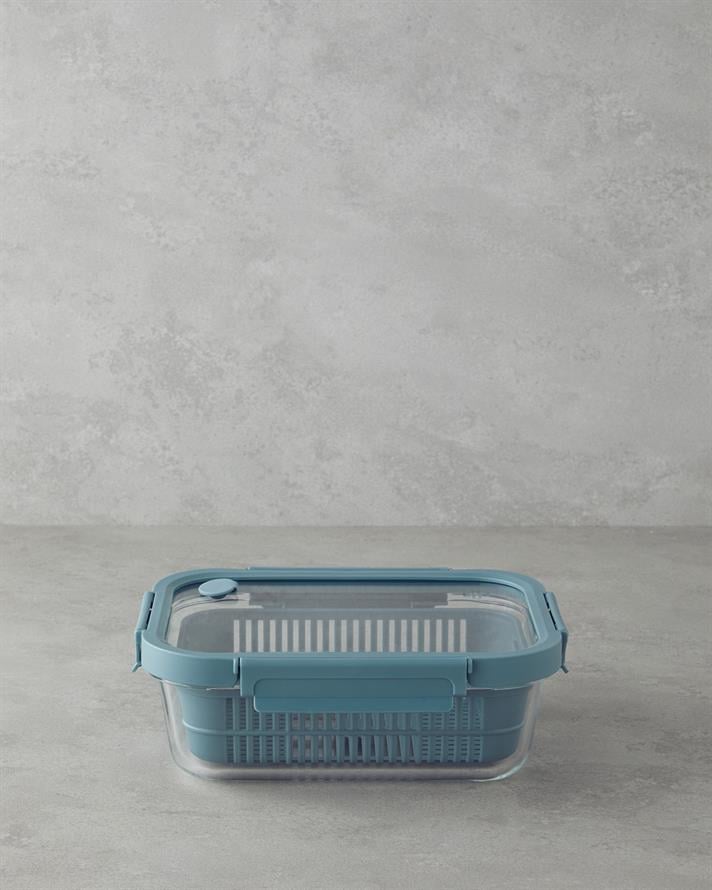 Moneta Cam Süzgeçli Saklama Kabı Mavi