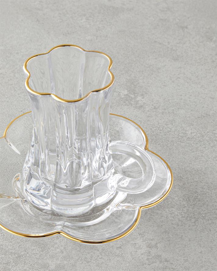 Monica Cam 12 Parça 6 Kişilik Çay Seti 80 ml Gold