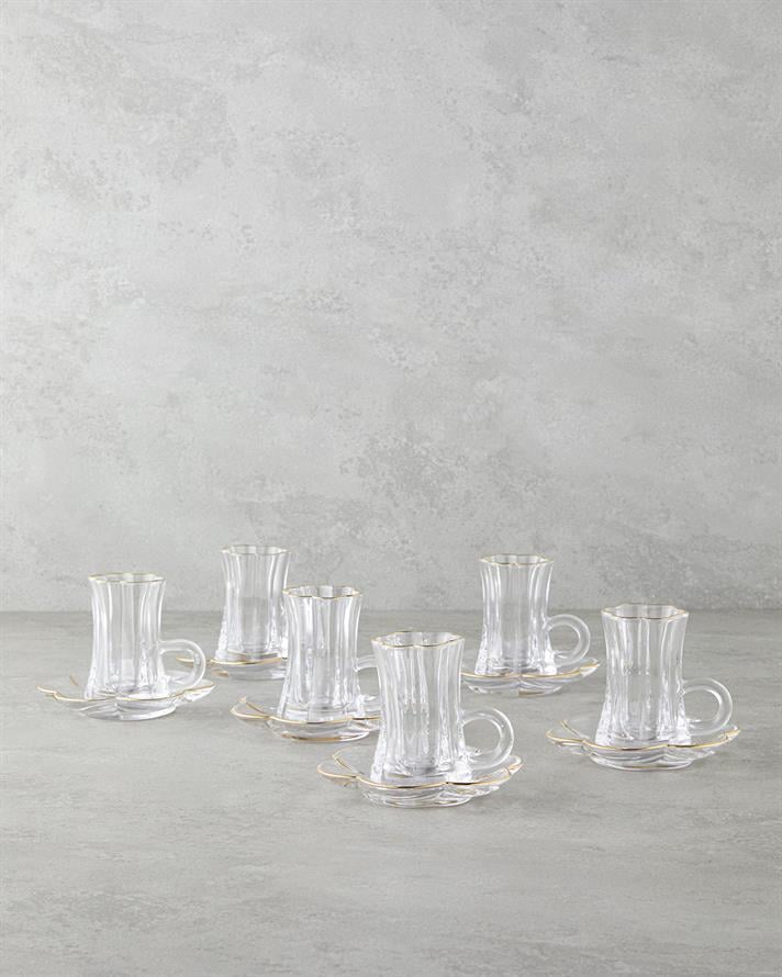 Monica Cam 12 Parça 6 Kişilik Çay Seti 80 ml Gold