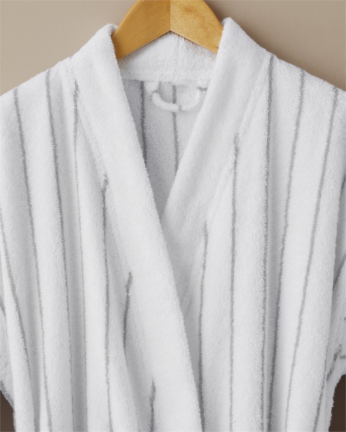 Mono Stripe %100 Pamuk Bornoz L-XL Beyaz - Gri
