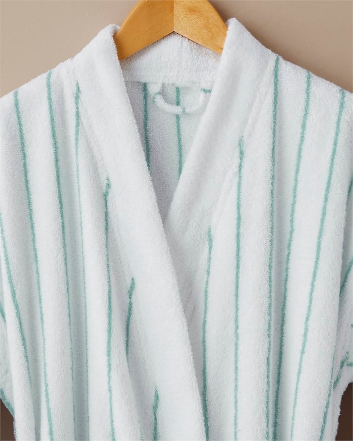 Mono Stripe %100 Pamuk Bornoz L-XL Beyaz - Yeşil