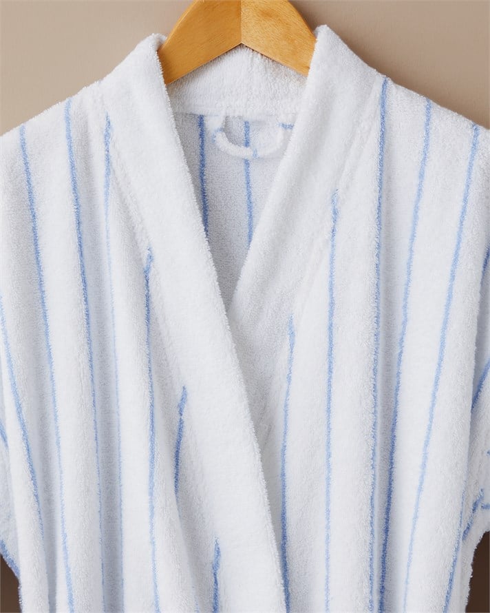 Mono Stripe %100 Pamuk Bornoz L-XL Beyaz - Mavi