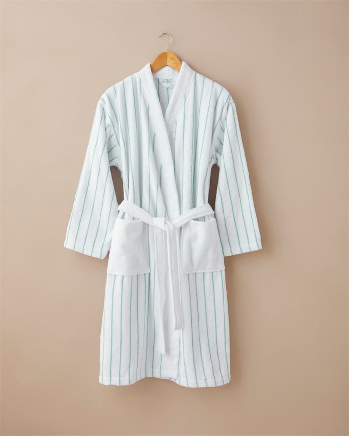 Mono Stripe %100 Pamuk Bornoz L-XL Beyaz - Yeşil